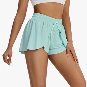 Blue Flowy Running Shorts Butterfly Skirt with Pockets